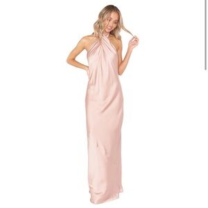 Show Me Your MuMu Rose Gold Luxe Satin Jasmine Halter Maxi Dress XXS